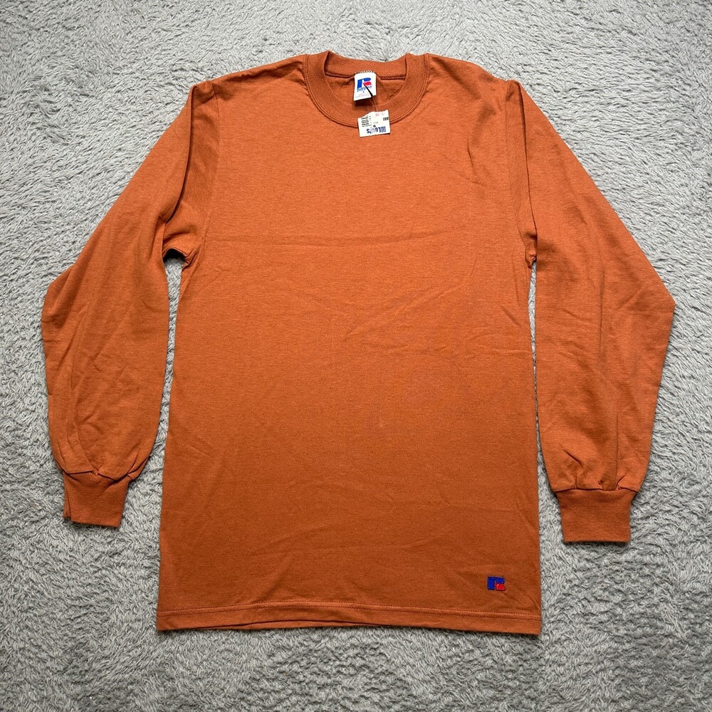 NWT Vintage Russell Athletic Shirt Large Orange Cotton Long Sleeve 90s Made USA